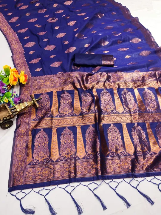 Women's Bengal Soft Dhakai Jamdani Cotton Saree With Blouse Whole Body Design ( Navy Blue ) uploaded by Manasvi Enterprise on 3/23/2023