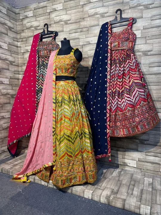 Post image *T1903*

*LAUNCHING BRIDAL WEAR GEORGETTE HEAVY SEQUENCE WORK LEHENGAS WITH wORK DUPATTA*

*RATE : - 1750+ship*


*1. CREAM*
*2. MAROON*
*3. NAVY BLUE*
*4. YELLOW*

#FABRIC DETAILS

👗LEHENGA👗
#LAHENGA FABRICS: GEORGETTE WITH *CAN-CAN / CANVAS PATTA*
#LEHENGAS WORK : HEAVY EMBROIDERY SEQUNCE WORK WITH *3 MTR FLAIR*
#LEHENGAS INNER    :  SANTOON
#SEMI STITCHED UP TO 44" SIZE  

👗CHOLI👗
#CHOLI  FABRICS : GEOREGTTE WITH HEAVY SEQUENCES WORK WITH SLEEVES 
#CHOLI SIZE : UN STITCHED 1 MTR 
#CHOLI WORK : EMBROIDERED SEQUENCES WORK  

👗DUPATTA👗
#DUPATTA FABRICS  : HEAVY NET WITH FULL EMBROIDERY SEQUNCE WORK WITH WORK LESS BODER
#DUPATTA SIZE   : 2.10 -2.20 MTR

*WEIGTH : 1.5KG*

# FREE SIZE SEMI STITCHED LEHENGAS WITH UNSTITCHED CHOLI MAX SIZE 44 ; LEHENGAS LENGHTH 42 INCHES.