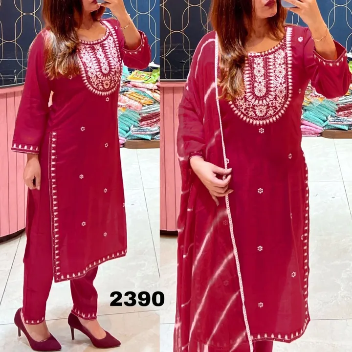 Fency drsinger reyon kurti pent dupatta set uploaded by Maa enterprise on 3/23/2023