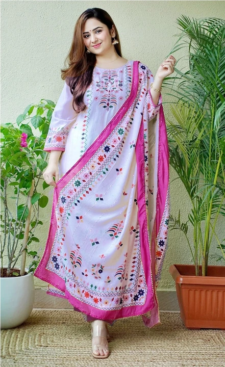 Rayon fabric kurta pant and dupatta set  uploaded by ALEEXA OUTLET on 3/23/2023
