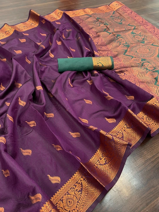 Soft lichi Silk Saree copper Zari With Jacquard Blouse  ( Purple ) uploaded by Manasvi Enterprise on 3/23/2023