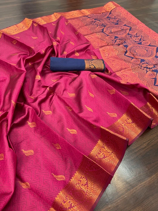 Soft lichi Silk Saree copper Zari With Jacquard Blouse  ( Pink ) uploaded by Manasvi Enterprise on 3/23/2023