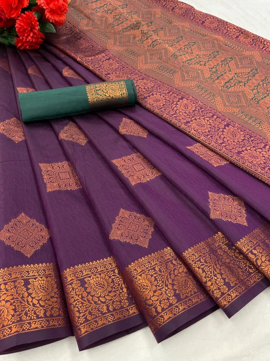 Soft lichi Silk Saree copper Zari With Jacquard Blouse  ( Purple ) uploaded by Manasvi Enterprise on 3/23/2023