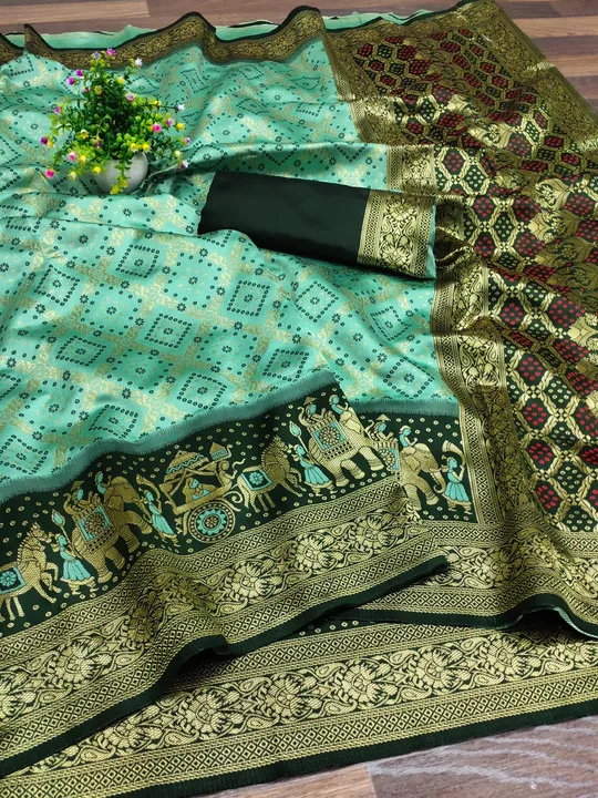 Patola Pure Silk kanchipuram Saree With Unstitched Blouse ( Sky Green ) uploaded by Manasvi Enterprise on 3/23/2023