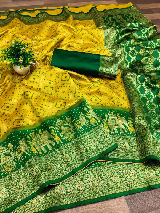 Patola Pure Silk kanchipuram Saree With Unstitched Blouse ( Yellow ) uploaded by Manasvi Enterprise on 3/23/2023
