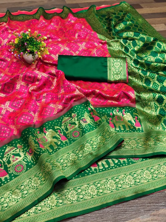 Patola Pure Silk kanchipuram Saree With Unstitched Blouse ( Pink ) uploaded by Manasvi Enterprise on 3/23/2023