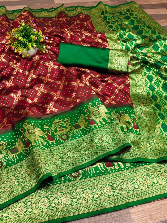 Patola Pure Silk kanchipuram Saree With Unstitched Blouse ( Maroon ) uploaded by Manasvi Enterprise on 3/23/2023