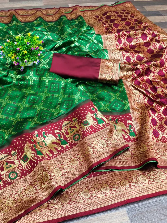 Patola Pure Silk kanchipuram Saree With Unstitched Blouse ( Green ) uploaded by Manasvi Enterprise on 3/23/2023