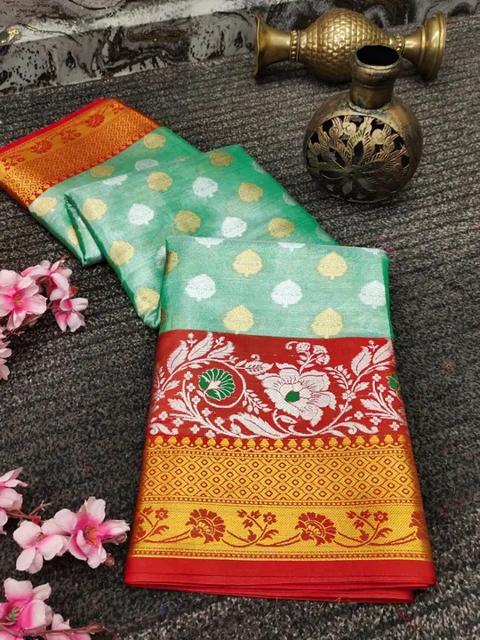 Soft Banarasi Tussar Silk Saree With Beautiful Gold Zari Weaving ( Green ) uploaded by Manasvi Enterprise on 3/23/2023