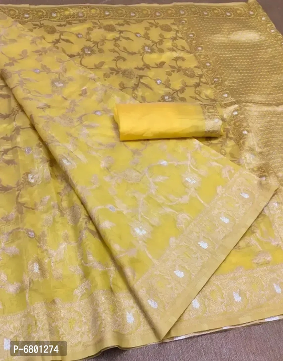 Self Pattern Organza Saree With Unstitched Blouse  uploaded by Udaan on 3/23/2023