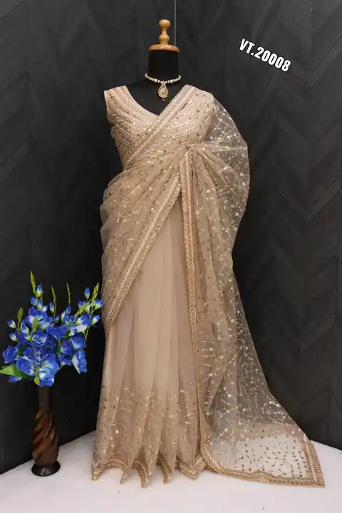 

*SAREE DETAIL*
SAREE FABRIC  : HEAVY NYLONE BUTTERFLY NET
SAREE WORK    : FANCY SEQUNCE WORK WITH  uploaded by Vishal trendz 1011 avadh textile market on 3/23/2023
