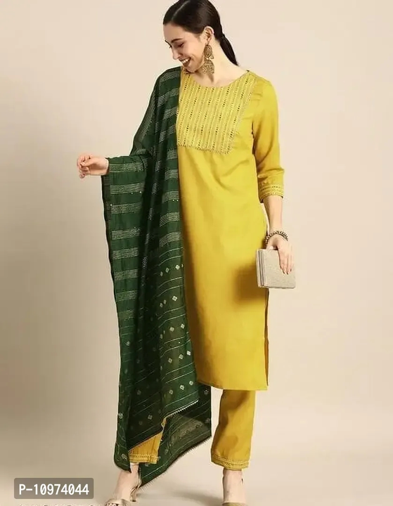 Attractive Straight Yellow Self Design Cotton Blend Kurta Bottom With Dupata set  uploaded by business on 3/23/2023