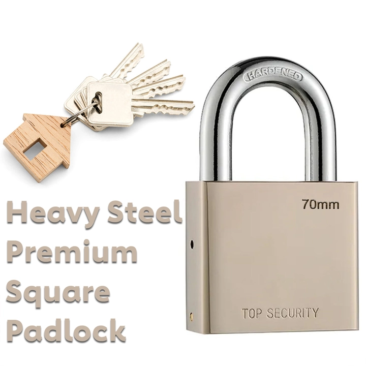 1690 Heavy Steel Premium Square Padlock 70mm With 4 Keys | Multipurpose Hardened Shackle Padlock for uploaded by DeoDap on 3/23/2023
