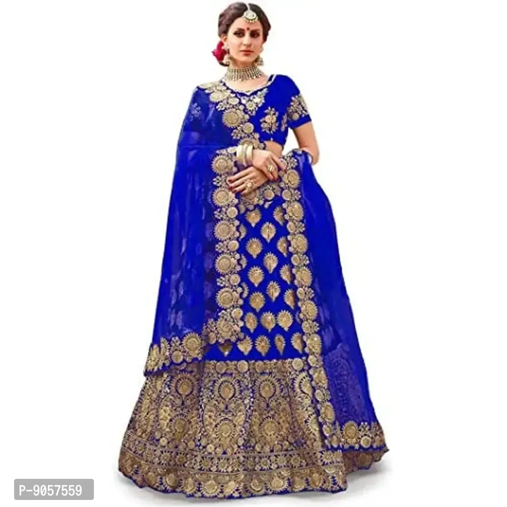 Women's Satin Embroidered Semi Stitched Lehenga Choli (ROYAL)

 Color:  Blue

 Fabric:  Silk Blend

 uploaded by business on 3/23/2023