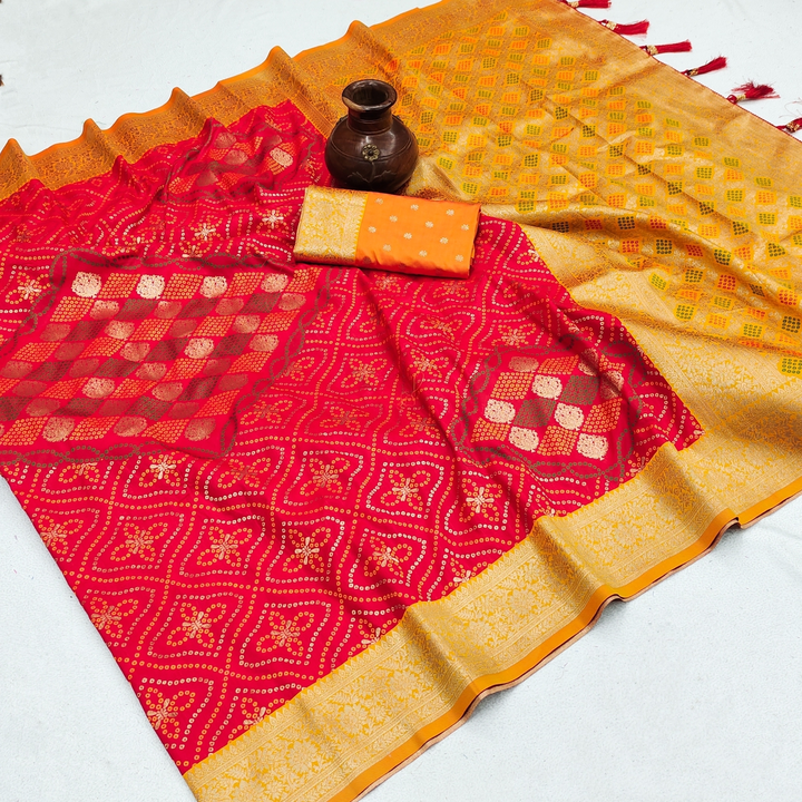 Pure Silk Bandhej Patola Design Weawing ( Red ) uploaded by Manasvi Enterprise on 5/8/2024