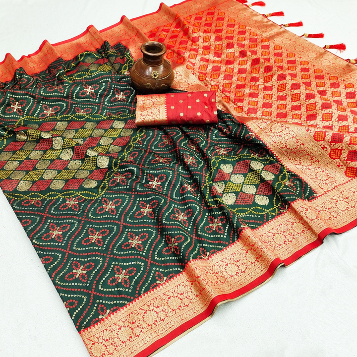 Pure Silk Bandhej Patola Design Weawing ( Mehendi ) uploaded by Manasvi Enterprise on 3/23/2023