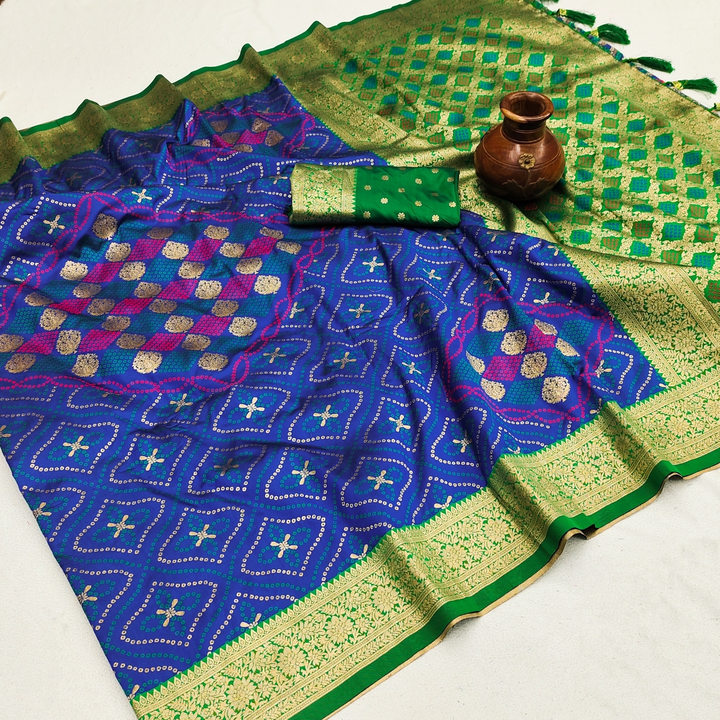 Pure Silk Bandhej Patola Design Weawing ( Blue ) uploaded by Manasvi Enterprise on 3/23/2023