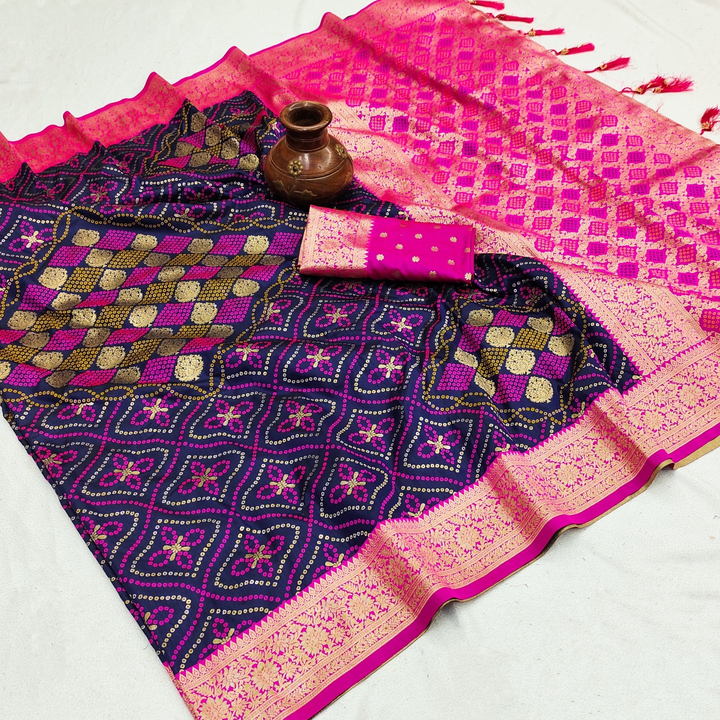 Pure Silk Bandhej Patola Design Weawing ( Purple ) uploaded by Manasvi Enterprise on 3/23/2023