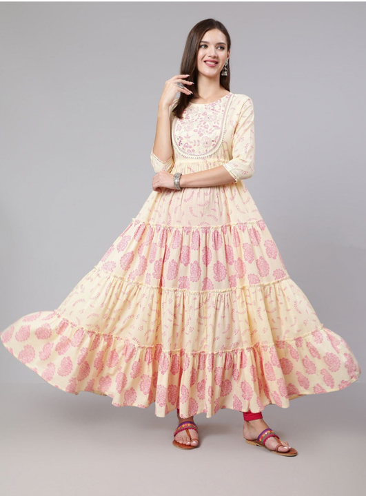 Post image Good quality Rayon febric prosion printed &amp; embroidered long anarkali dress