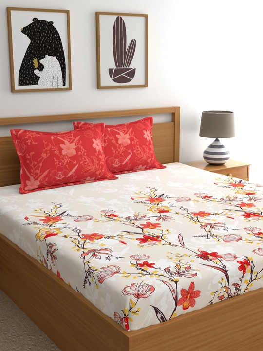 Red & White Floral Double Bedsheet uploaded by Esskay International on 3/24/2023