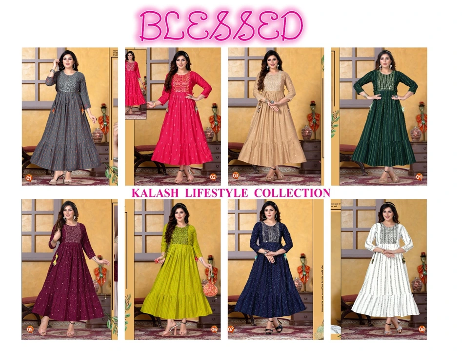 Post image New Catalogue Launched

Name: - *BLESSED* 💫

Design :     08

Fabric:  14 kg Rayon Foil  Print

Size:-S.M.L.XL.2XL.3XL.4XL.5XL

Length :-   50 inch 

Pattern :-   Embroidered and Foil printed 

Style :-  Flared Kurta