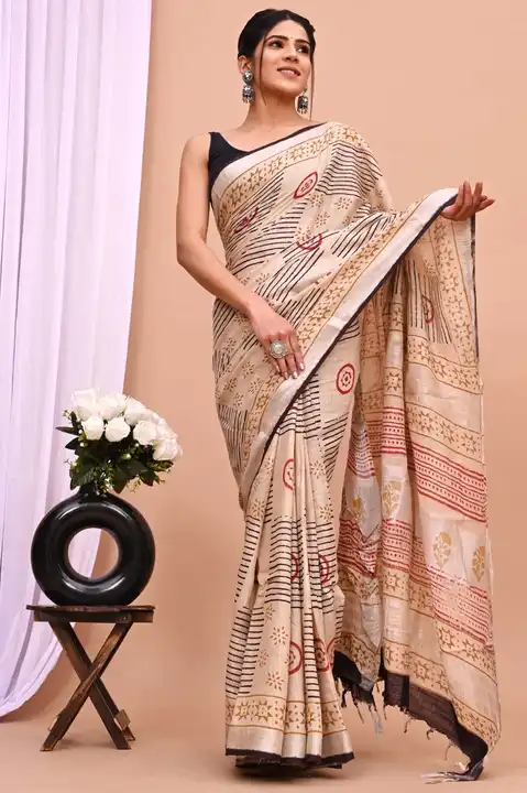 🍁EXCLUSIVE PURE HAND BLOCK PRINTED 
Linen SAREE collection 

🍁*Hand* block printed linen saree wit uploaded by Saiba hand block on 3/24/2023