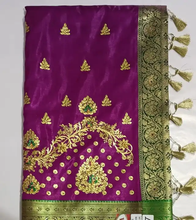Satin embroidery saree uploaded by Montauk Fabians on 3/24/2023