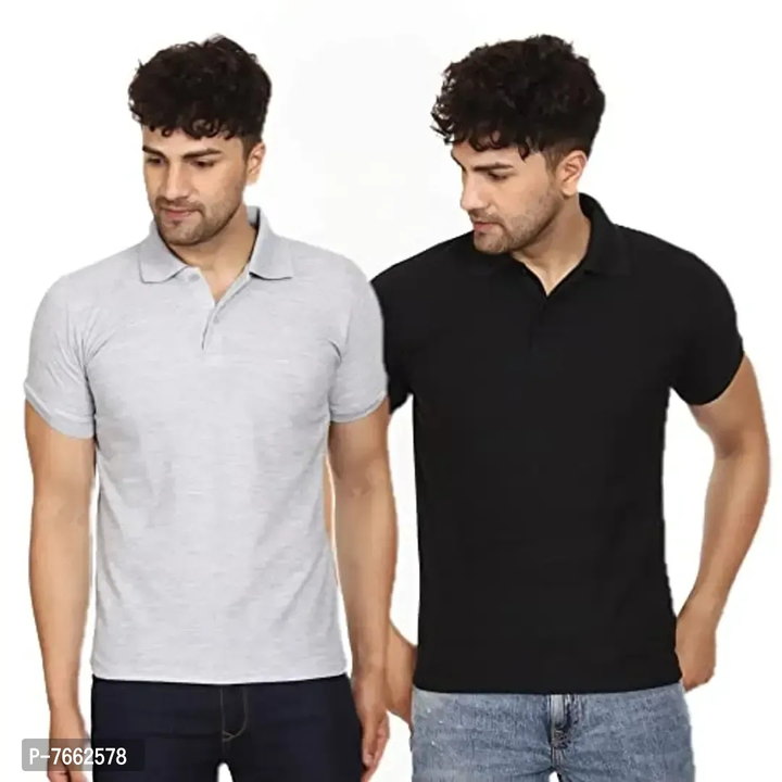 Men Polo T-Shirt Regular Fit Polyester Half Sleeve Multicolour With Grey & Black (XL) uploaded by Smart Store on 5/31/2024