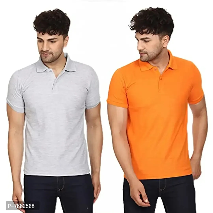 Men Polo T-Shirt Regular Fit Polyester Half Sleeve Multicolour With Grey & Orange (M) uploaded by Smart Store on 5/31/2024