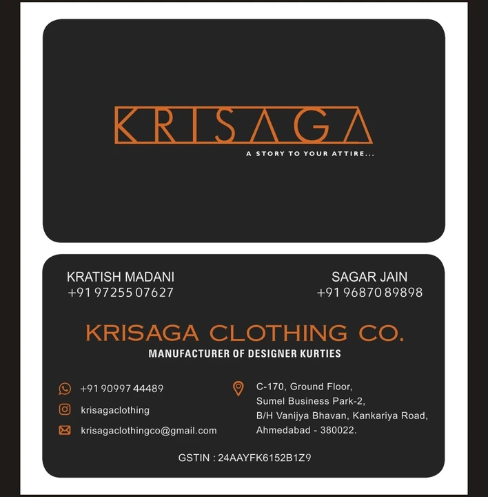 Visiting card store images of KRISAGA CLOTHING CO