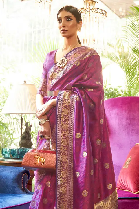 Red n Purple kallvi Silk Saree uploaded by 1 Place For All Fashion  on 3/24/2023
