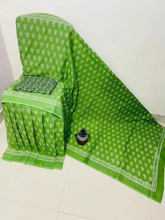 Hand block print  saree with blous

✂️1.Size 6.3 metres including blouse pieces.
🧶2.Pure handmade s uploaded by Saiba hand block on 3/24/2023