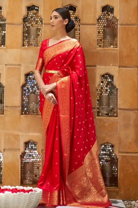 Red collection gold zari Border saree  uploaded by 1 Place For All Fashion  on 3/24/2023