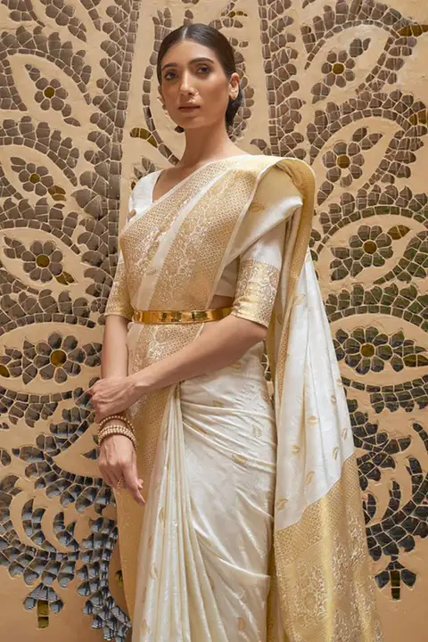 White with golden butti rich look Saree  uploaded by 1 Place For All Fashion  on 3/24/2023