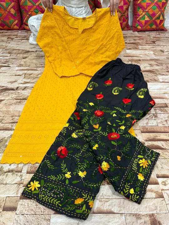 Post image *Beautiful Kurti Handwork Pant Set*
*Chikan Kurti With Sequence work from size 38 to 46*
*Fully Handwork Plazo Pant cotton fabric*