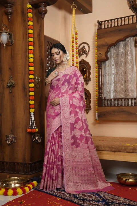 Summer season Pink laknavi cotton saree  uploaded by 1 Place For All Fashion  on 3/24/2023
