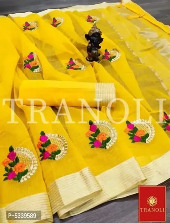 Tranoli Kota Doriya Yellow Embroidered Saree With Blouse Piece

 Color:  Yellow

 Fabric:  Cotton Bl uploaded by Digital marketing shop on 3/25/2023