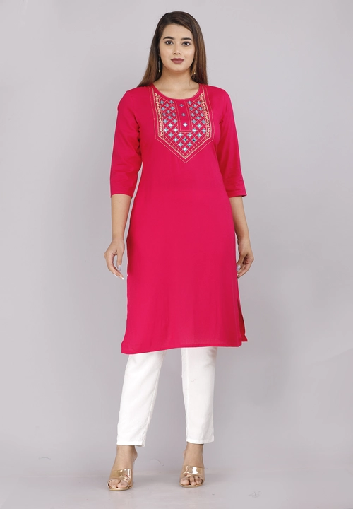 Women Rayon pink embroidery kurti  uploaded by Holy libas on 3/25/2023