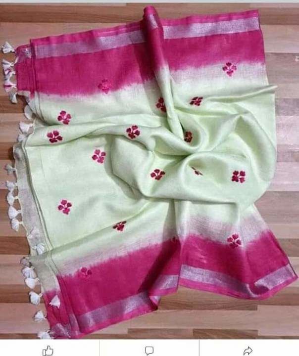 👉🇳🇪🌍🧥Pure linen designer embroidery saree available hai mere pass OK  uploaded by business on 2/28/2021