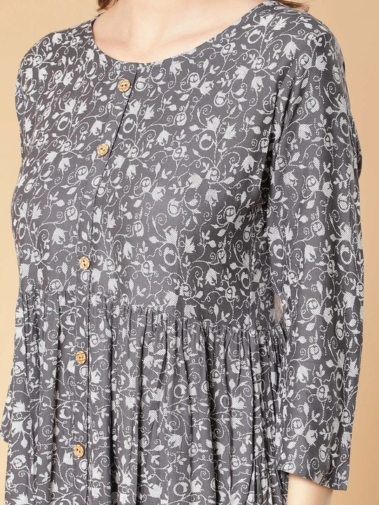 Rayon Printed Grey Flared & Front Slit Women Kurti With Trouser Pant uploaded by Fab Creation on 3/25/2023