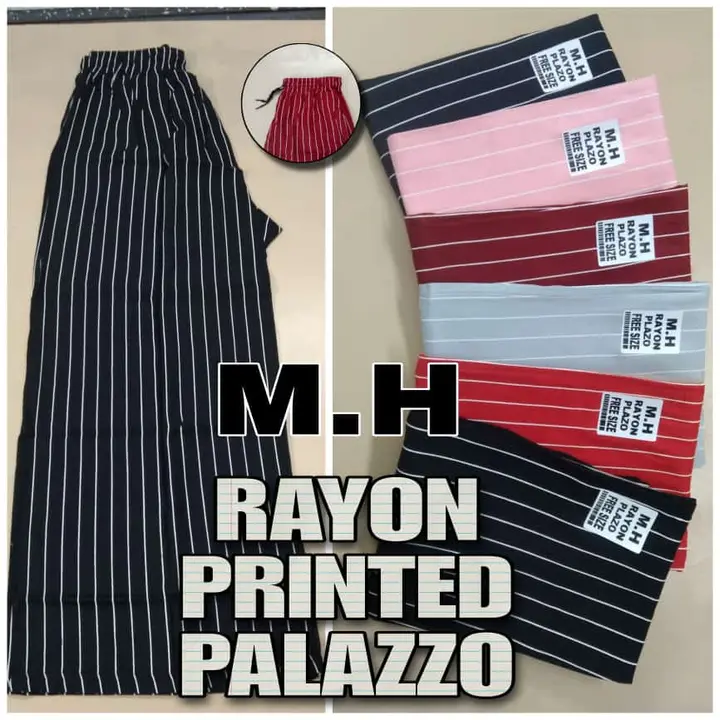 Post image M.H RAYON PRINTED PLAZO
FREE SIZE

L TO 3XL ANYBONE CAN WEAR

NAADA + MIYANI INCLUDED

AT BEST RATE