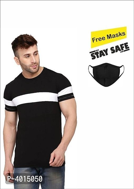 *Get A Mask Free!!  Black Self Pattern Cotton Round Neck Tees* uploaded by My Shop Prime on 7/10/2020