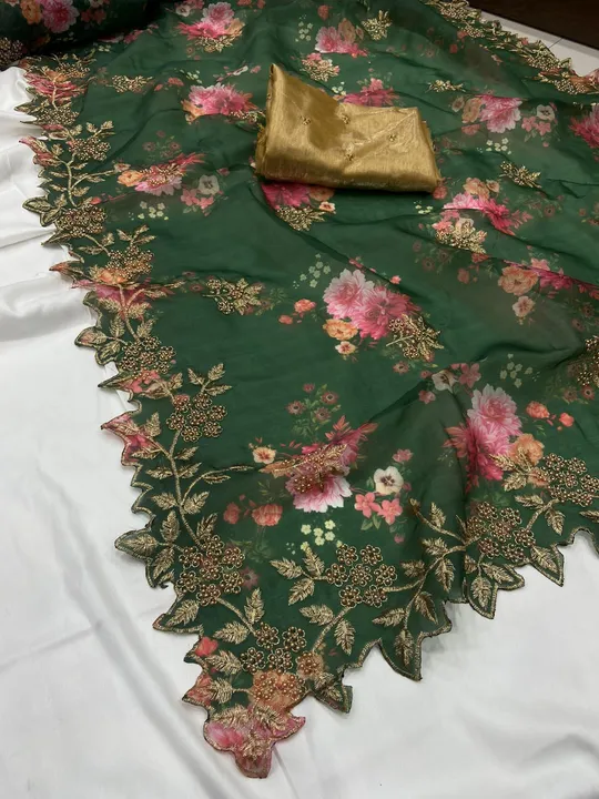 SAREES:-PURE KHADI ORGANZA+EMBROIDERY WORK WITH DAYMAND  uploaded by NIVA CREATION on 3/25/2023