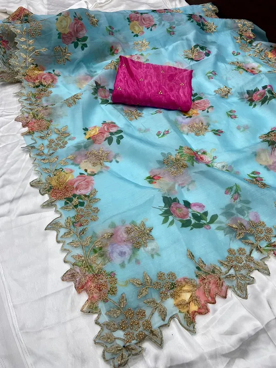 SAREES:-PURE KHADI ORGANZA+EMBROIDERY WORK WITH DAYMAND  uploaded by NIVA CREATION on 3/25/2023