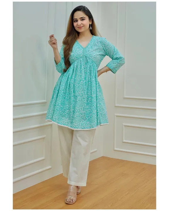 Hand block printed Aliya cut kurti with pent  uploaded by PANIHARI COLLECTION CENTRE on 3/25/2023