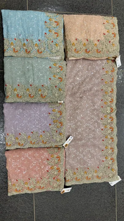 Embroidery work design saree  uploaded by DHANANJAY CREATIONS on 3/25/2023