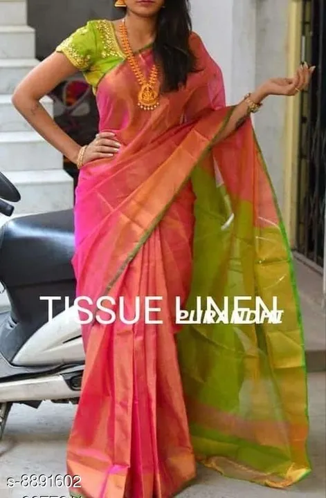 Tishu linen saree  uploaded by Krishna textile on 3/25/2023