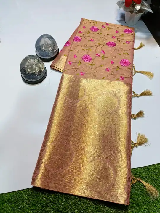 Tissue pink embroidery silk sarees uploaded by Ms & sons on 3/25/2023