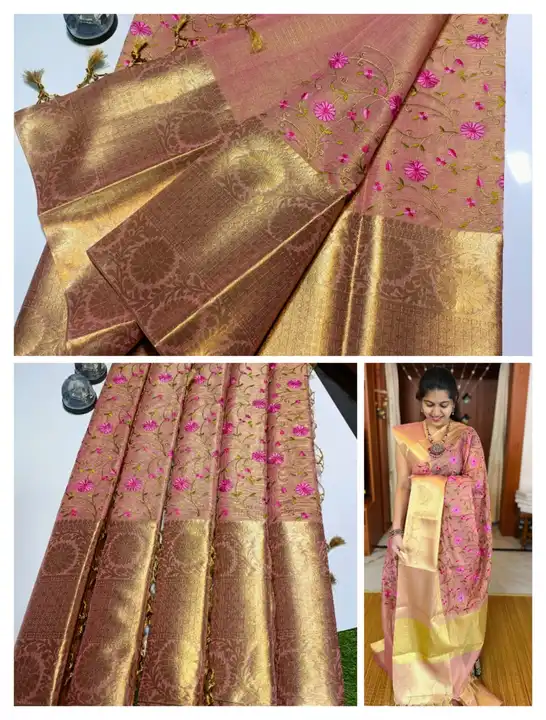 Tissue pink embroidery silk sarees uploaded by Ms & sons on 3/25/2023