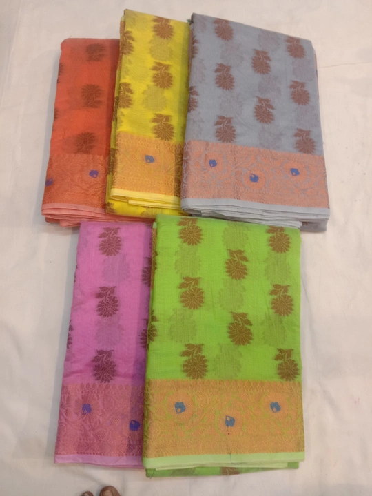 Cotton saree with copper jari bodar with blouse design  uploaded by V.s.sarees on 3/25/2023